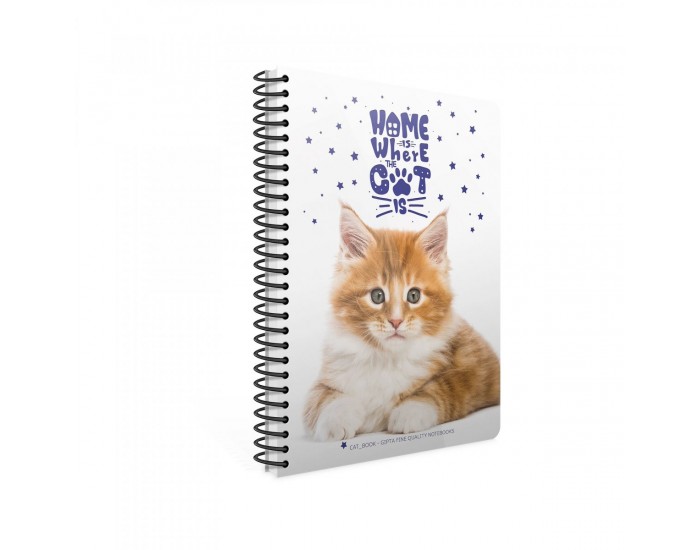 Gipta Тетрадка Catbook, бяла хартия, малки квадратчета, PP корица, със спирала, А4, 80 листа