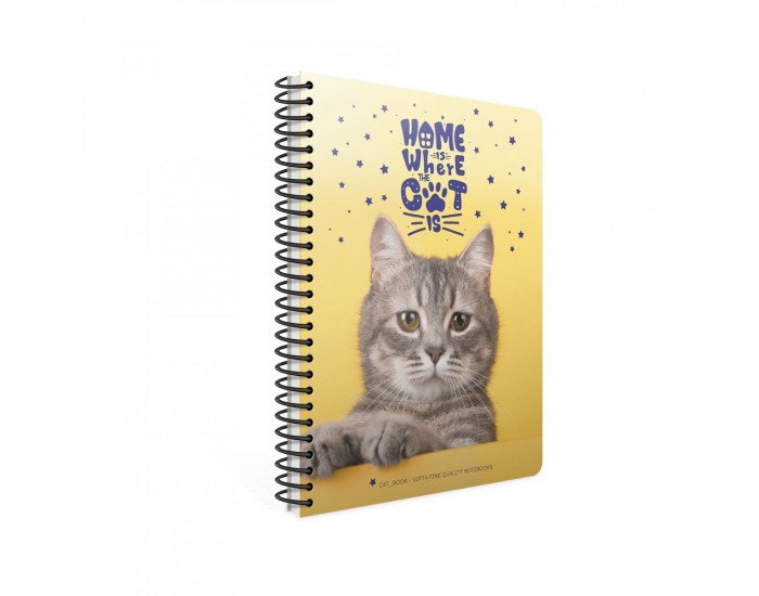 Gipta Тетрадка Catbook, бяла хартия, малки квадратчета, PP корица, със спирала, А4, 80 листа