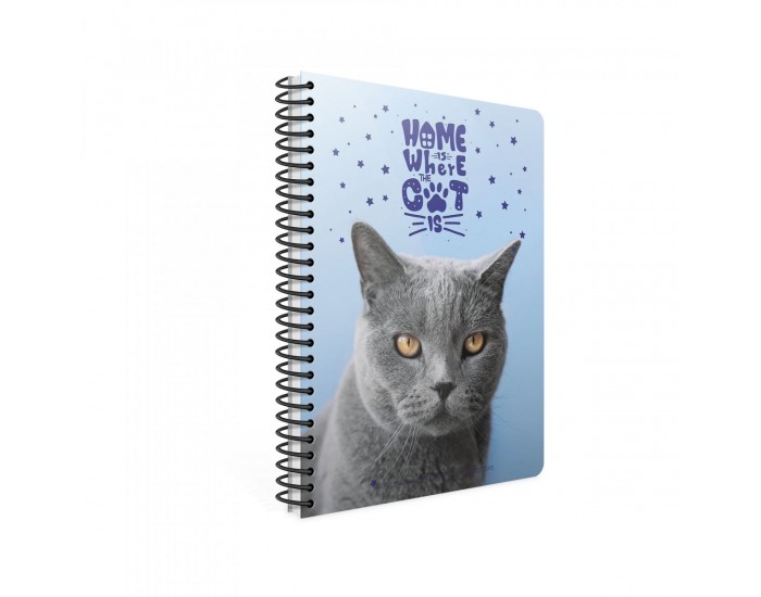 Gipta Тетрадка Catbook, бяла хартия, малки квадратчета, PP корица, със спирала, А4, 80 листа