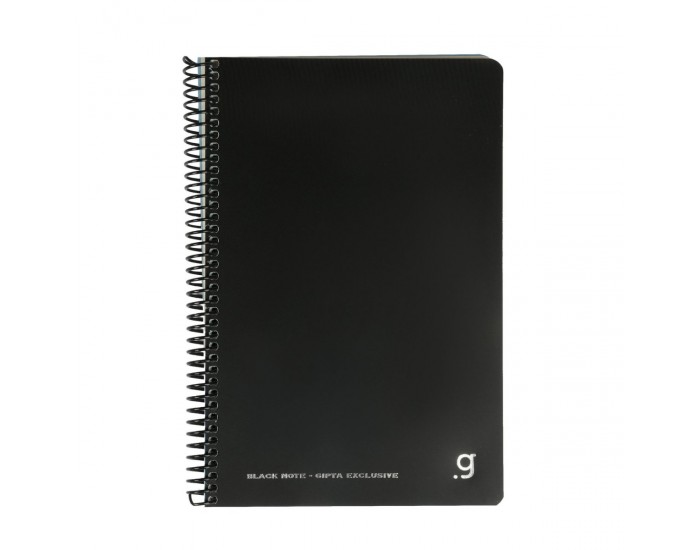 Gipta Тетрадка Black, кремава хартия, широки редове, PP корица, със спирала, 17 х 24 cm, 80 листа