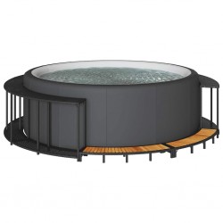 Sonata H Покрив за джакузи със склад и дървена стъпка черен полиратан - Piscine și spa