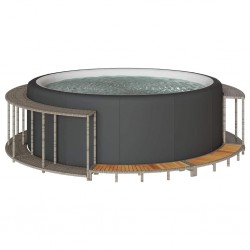 Sonata H Покрив за джакузи със склад и дървена стъпка Сив полиратан - Piscine și spa