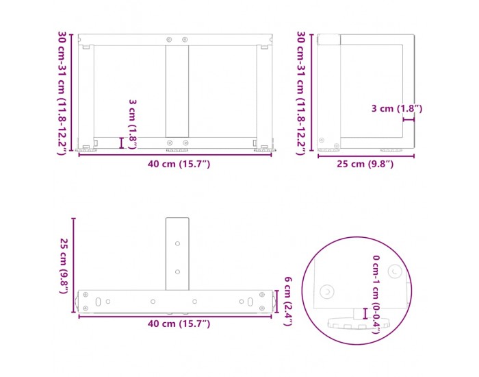Sonata H Крака за холна маса T-образна 2 бр 40x25x(30-31)см стомана