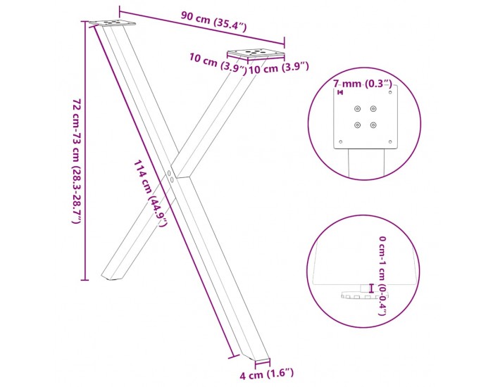 Sonata H Крака за трапезна маса с X-образна 2 бр 90x(72-73) см стомана