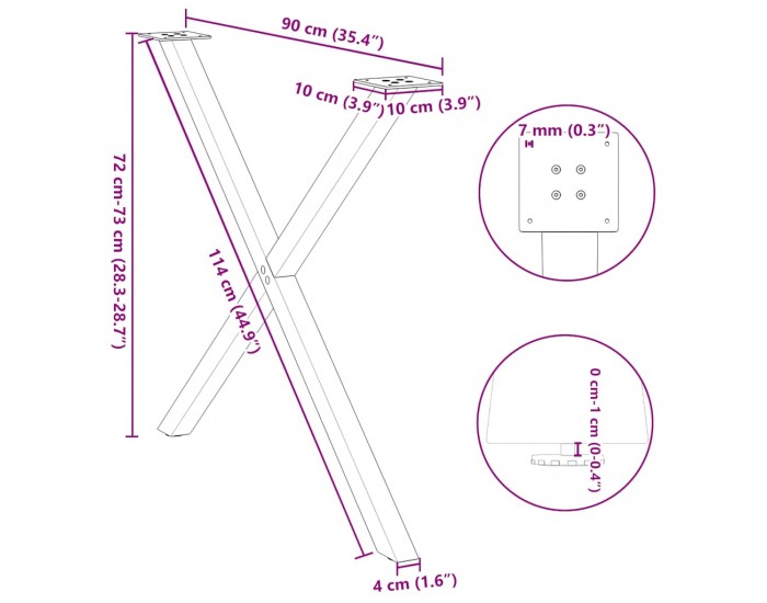 Sonata H Крака за маса за хранене с форма на X 2 бр. черни 90x(72-73) cm