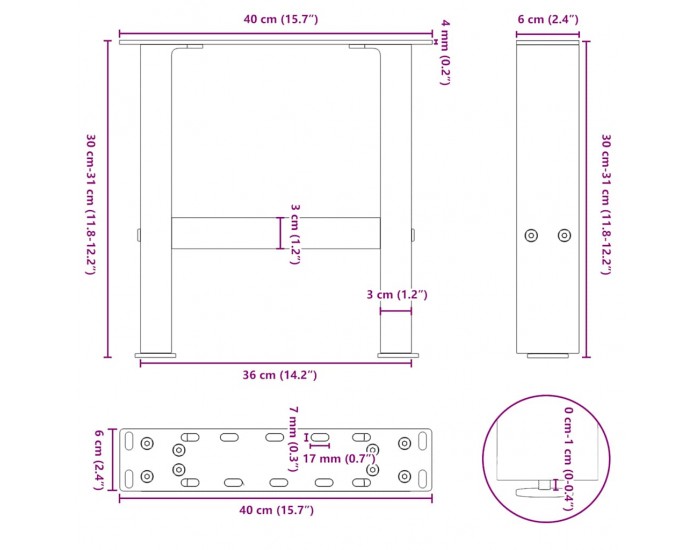 Sonata H Крака за масичка за кафе антрацит 2 бр. 40x(30-31) см стомана