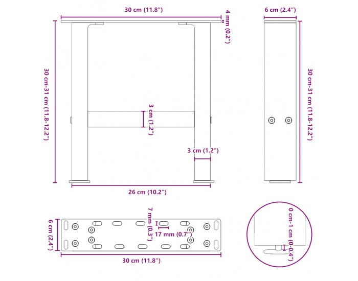 Sonata H Крака за масичка за кафе 2 бр бели 30x(30-31) см стомана