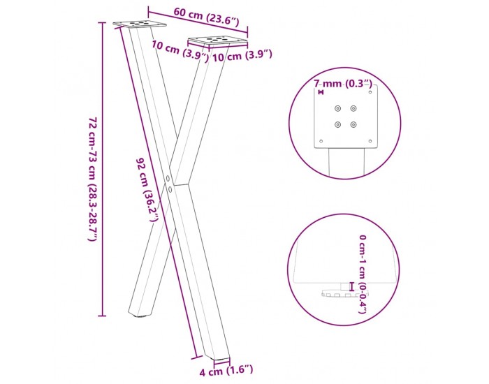 Sonata H Крака за маса за хранене с форма на X 2 бр. 57x(72-73) cm