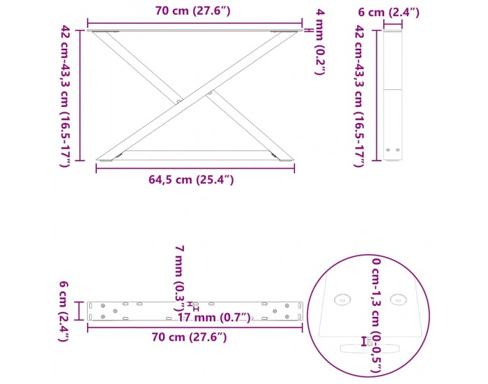 Sonata H Крака за масичка за кафе 2 бр. черни 70x(42-43,3) cm стомана