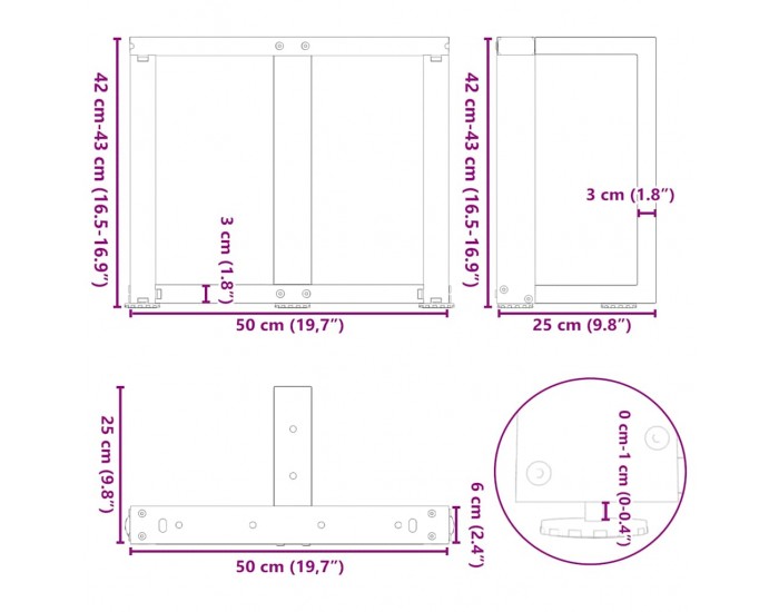 Sonata H Крака за холна маса T-образна 2 бр 50x25x(42-43) см стомана