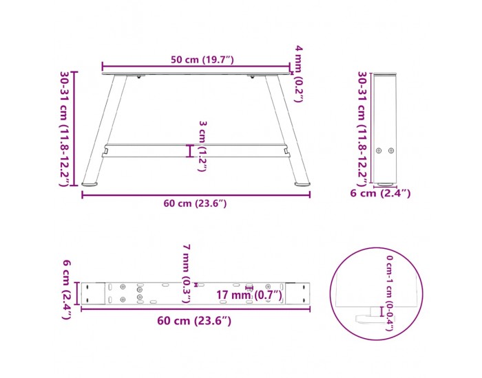 Sonata H Крака за холна маса с A-образна 2 бр черни 60x(30-31)см стомана