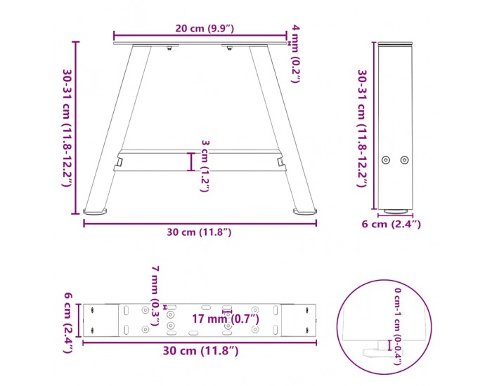 Sonata H Крака за холна маса с A-образна 2 бр черни 30x(30-31)см стомана