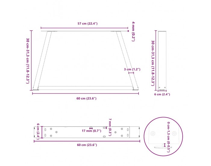 Sonata Picioare pentru măsuță de cafea în formă de V, 2 buc., alb, 60x(30-31,3) cm, oțel