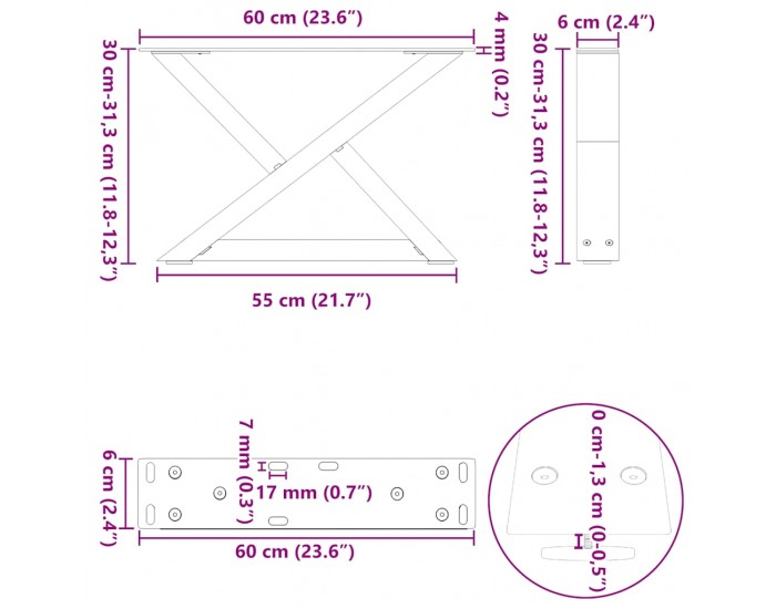 Sonata H Крака за масичка за кафе 2 бр. бели 60x(30-31,3) cm стомана