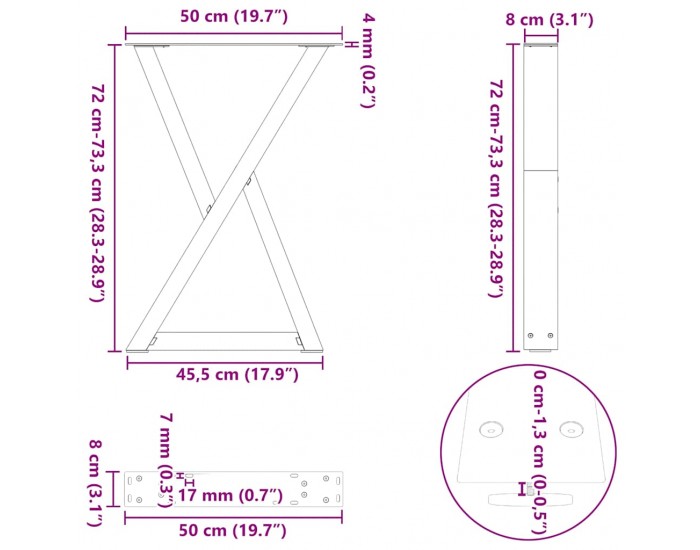 Sonata H Крака за маса за хранене 2 бр. антрацит 50x(72-73,3) cm стомана