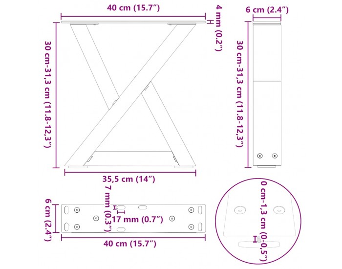 Sonata H Крака за масичка за кафе 2 бр. антрацит 40x(30-31,3) cm стомана