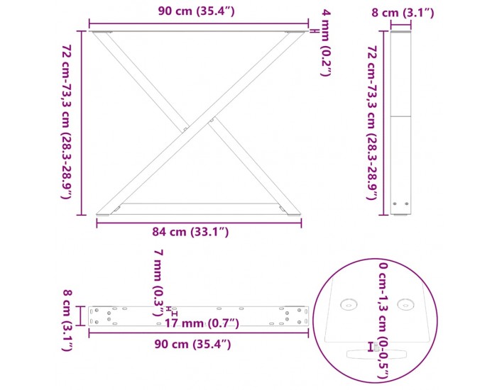 Sonata H Крака за маса за хранене 2 бр. черни 90x(72-73,3) cm стомана