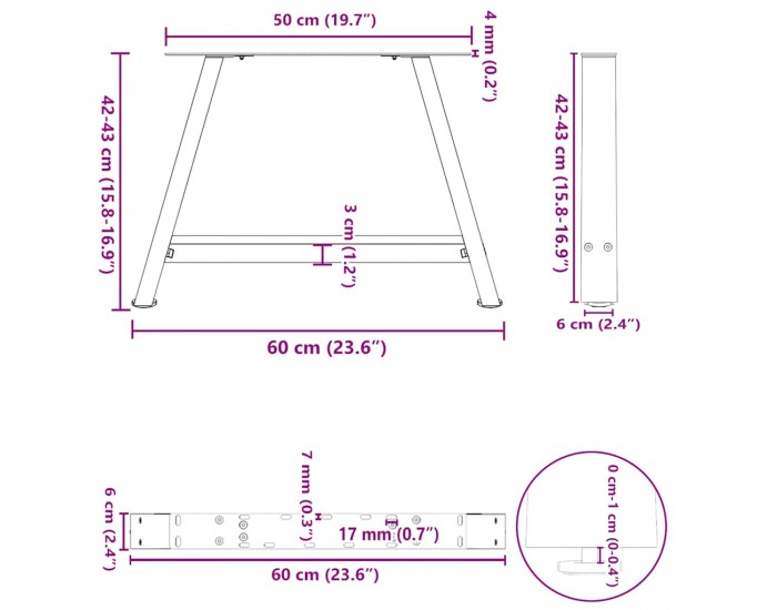 Sonata H Крака за холна маса A-образна 2бр антрацит 60x(42-43)см стомана