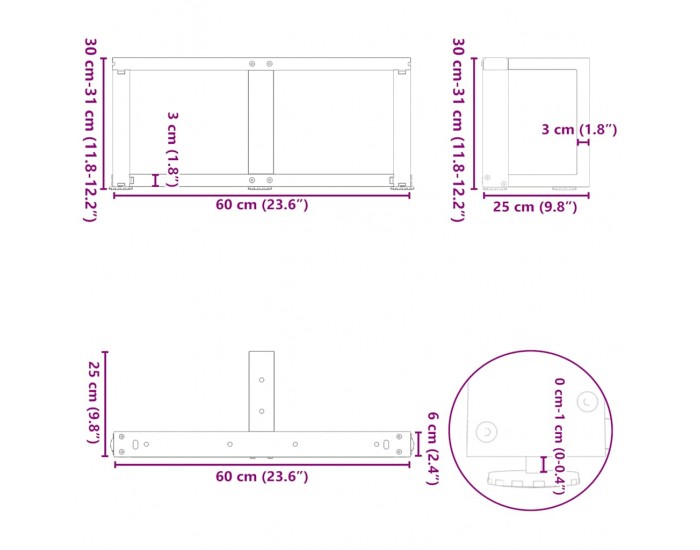 Sonata H Крака за холна маса T-образна 2 бр 60x25x(30-31)см стомана