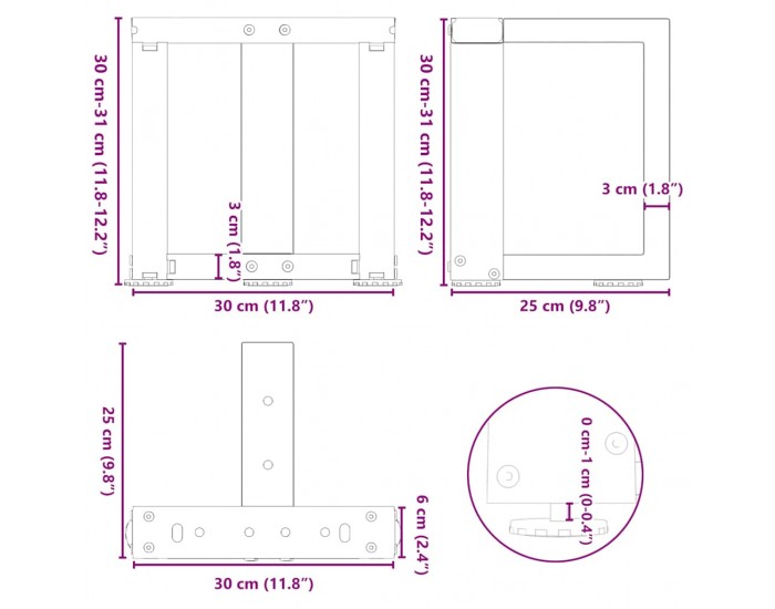 Sonata H Крака за холна маса T-образна 2 бр 30x25x(30-31)см стомана