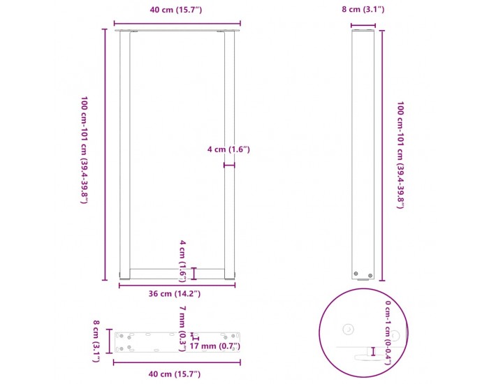 Sonata H Крака за холна маса U-образна 2 бр бели 40x(100-101)см стомана