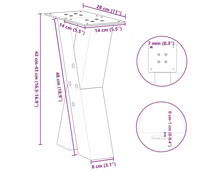 Sonata H Крака за масичка за кафе с форма на X 2 бр. черни 28x(42-43) cm