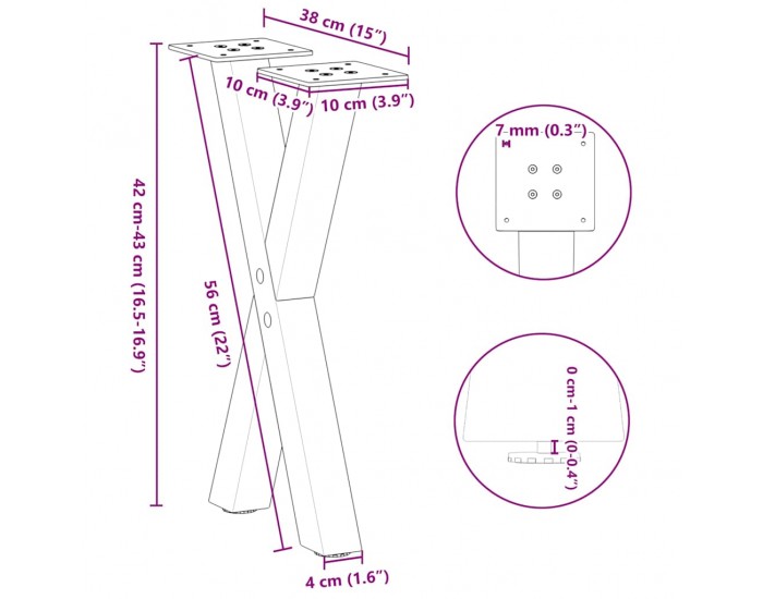 Sonata H Крака за масичка за кафе с форма на X 2 бр. черни 38x(42-43) cm