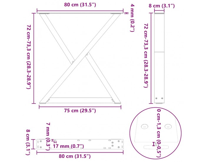 Sonata H Крака за маса за хранене 2 бр. черни 80x(72-73,3) cm стомана
