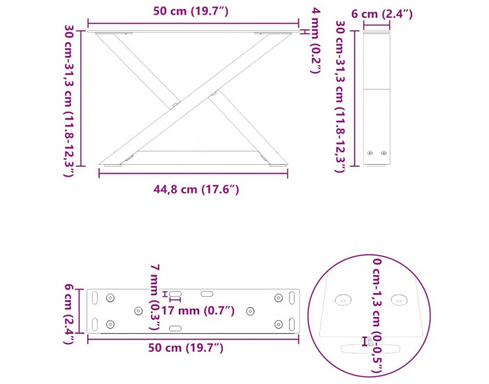 Sonata H Крака за масичка за кафе 2 бр. бели 50x(30-31,3) cm стомана