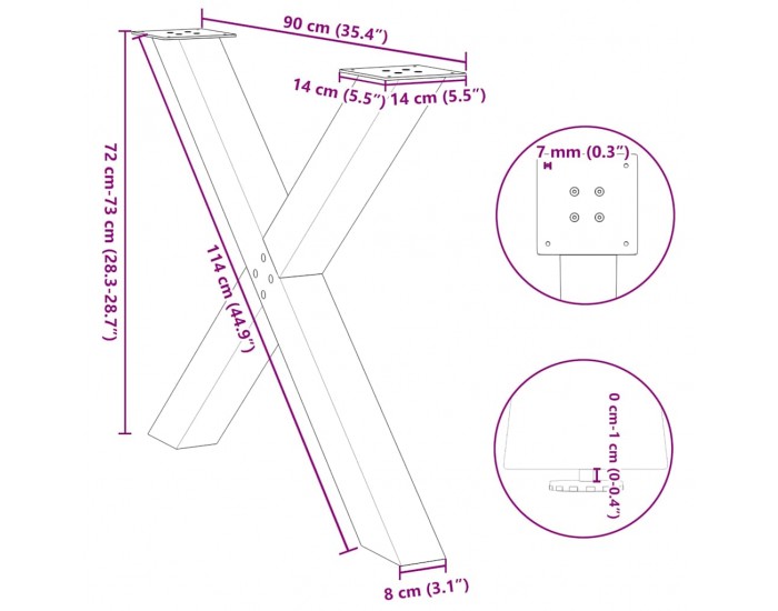 Sonata H Крака за маса за хранене с форма на X 3 бр. 90x(72-73) cm