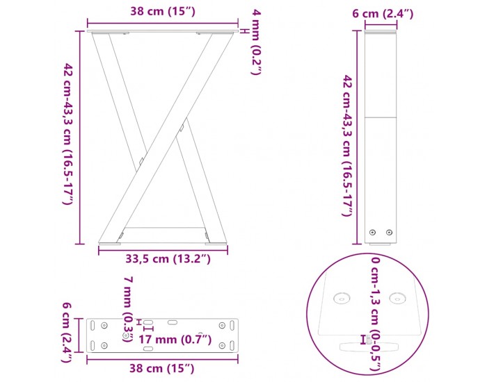 Sonata H Крака за масичка за кафе 2 бр. черни 38x(42-43,3) см стомана