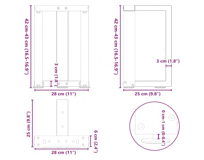 Sonata H Крака за холна маса T-образна 2 бр 28x25x(42-43) см стомана