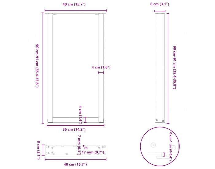 Sonata H Крака за холна маса с U-образна 2 бр черни 40x(90-91)см стомана