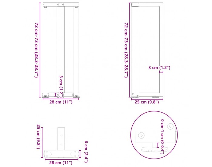 Sonata H Конзолна маса крака T-образна 2бр черни 25x28x(72-73)см стомана