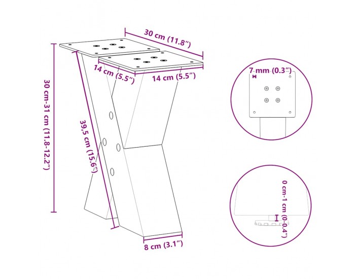 Sonata H Крака за масичка за кафе с форма на X 2 бр. черни 30x(30-31) cm