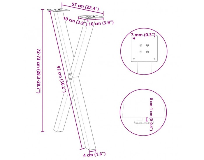 Sonata H Крака за маса за хранене с форма на X 2 бр. 57x(72-73) cm
