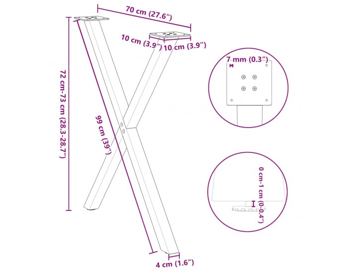 Sonata H Крака за маса за хранене с форма на X 2 бр. 80x(72-73) cm