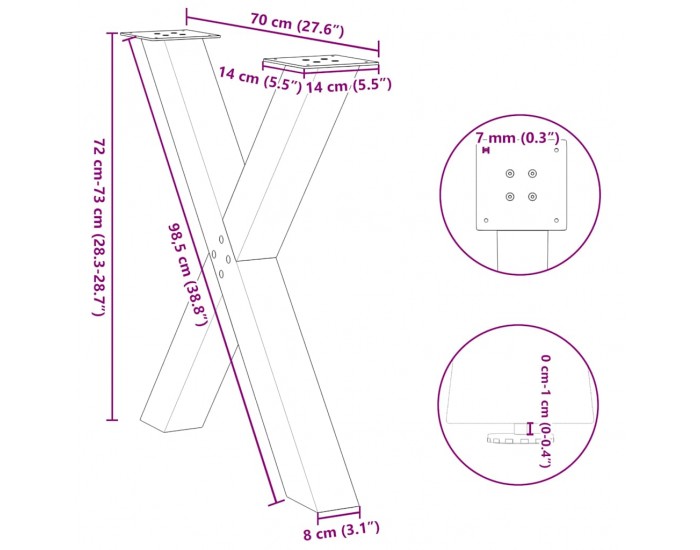 Sonata H Крака за маса за хранене с форма на X 2 бр. бели 70x(72-73) cm