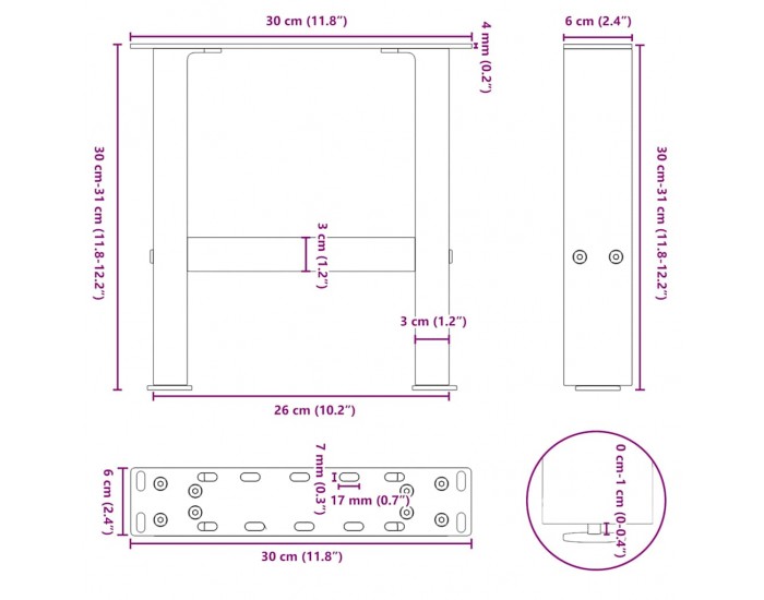 Sonata H Крака за масичка за кафе 2 бр антрацит 30x(30-31) см стомана