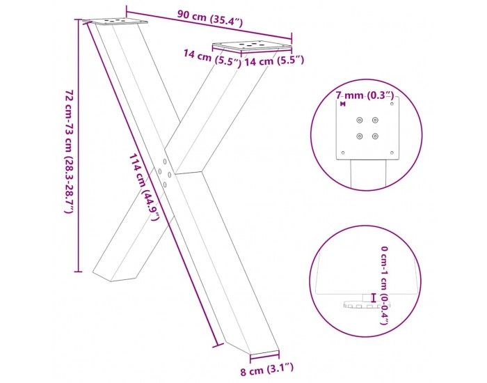 Sonata H Крака за маса за хранене с форма на X 3 бр. черни 90x(72-73) cm