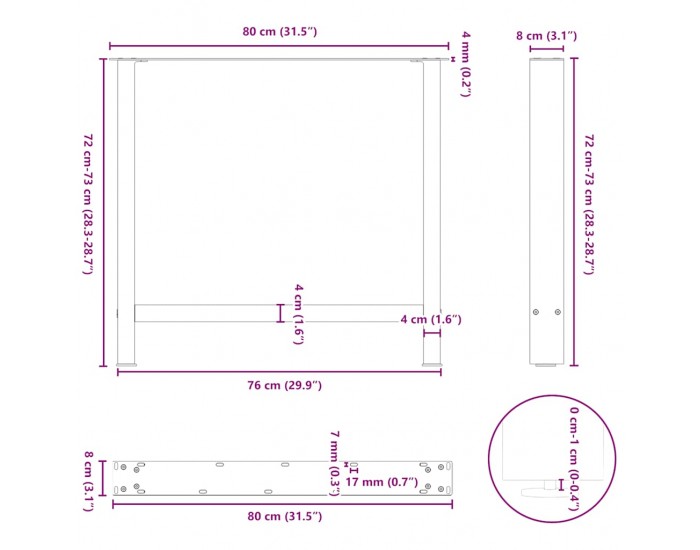 Sonata H Крака за трапезна маса бели 2 бр. 80x(72-73) cm стомана