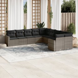 Sonata Set mobilier de grădină cu perne, 10 piese, gri, poliratan