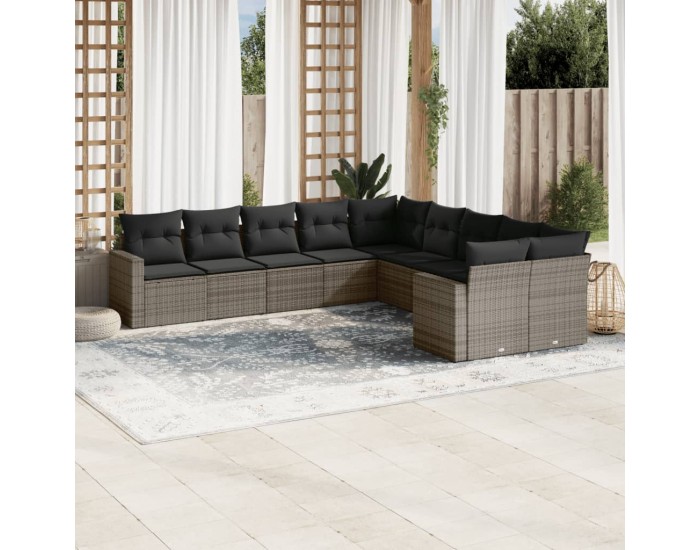 Sonata Set mobilier de grădină cu perne, 10 piese, gri, poliratan