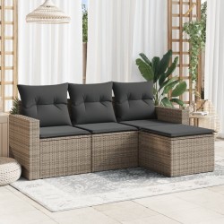 Sonata H Градински диван с възглавници от 4 части сив полиратан - Unelte și accesorii de grădină