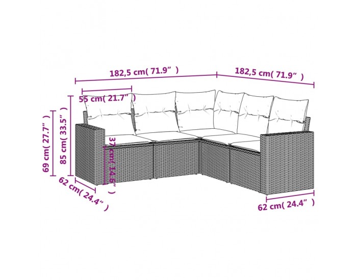 Sonata H Градински комплект с възглавници, 5 части, сив полиратан