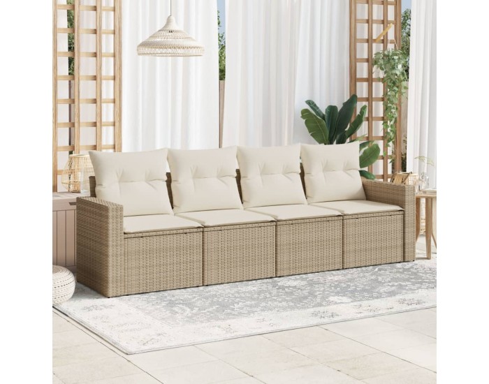 Sonata H Градински диван с възглавници, 4 части, бежов полиратан