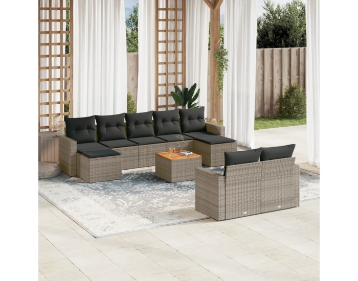 Sonata Set mobilier de grădină cu perne, 10 piese, gri, poliratan