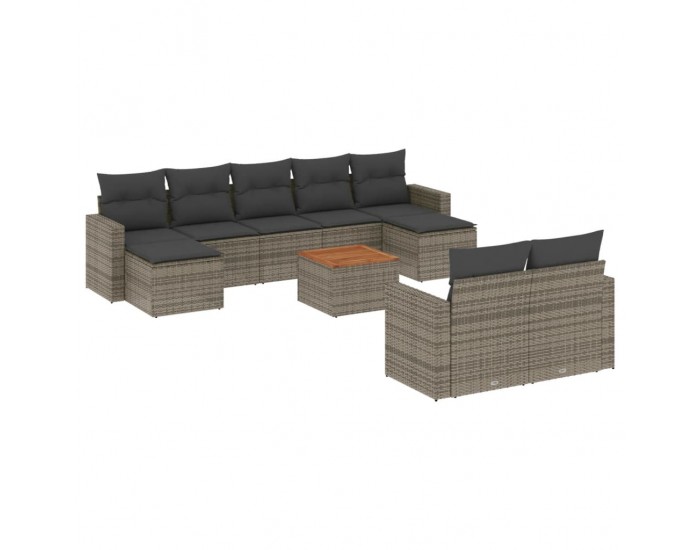 Sonata Set mobilier de grădină cu perne, 10 piese, gri, poliratan