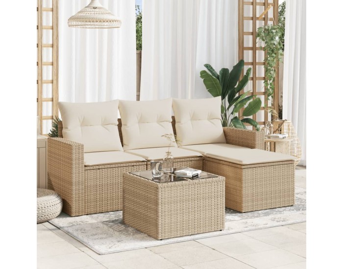 Sonata Set canapele de grădină cu perne, 5 piese, bej, poliratan