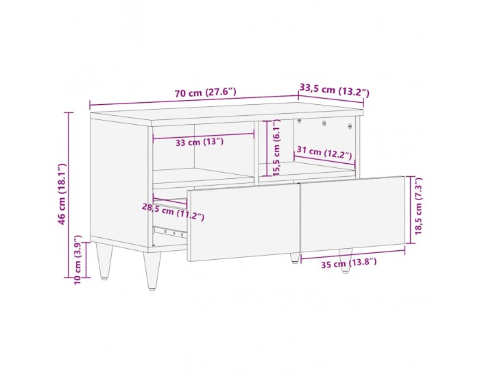 Sonata H ТВ шкаф Светло сив 70x33,5x46 cm Масивна дървесина Манго